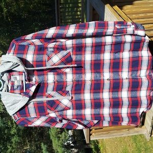 Natural Collection Women's Flannel Button-Down Hoodie Top Sz S Nwt